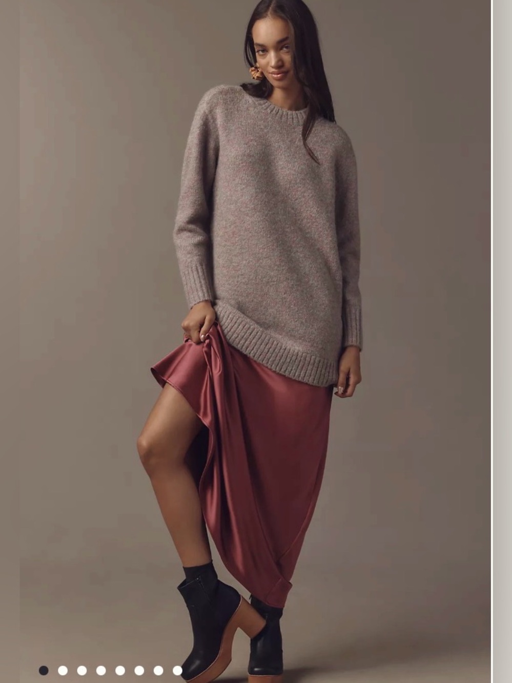 Anthropologie Twofer Sweater Slip Midi Dress Long Sleeve Pink Burgundy Small NWT - Picture 2 of 12
